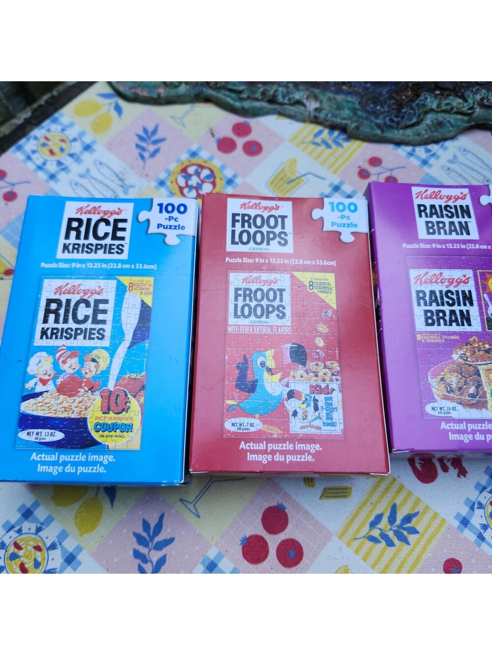 NEW Kellogg’s Cereal Box Puzzle Lot of 3 100 Pc Rice Krispies Froot Loops Bran
